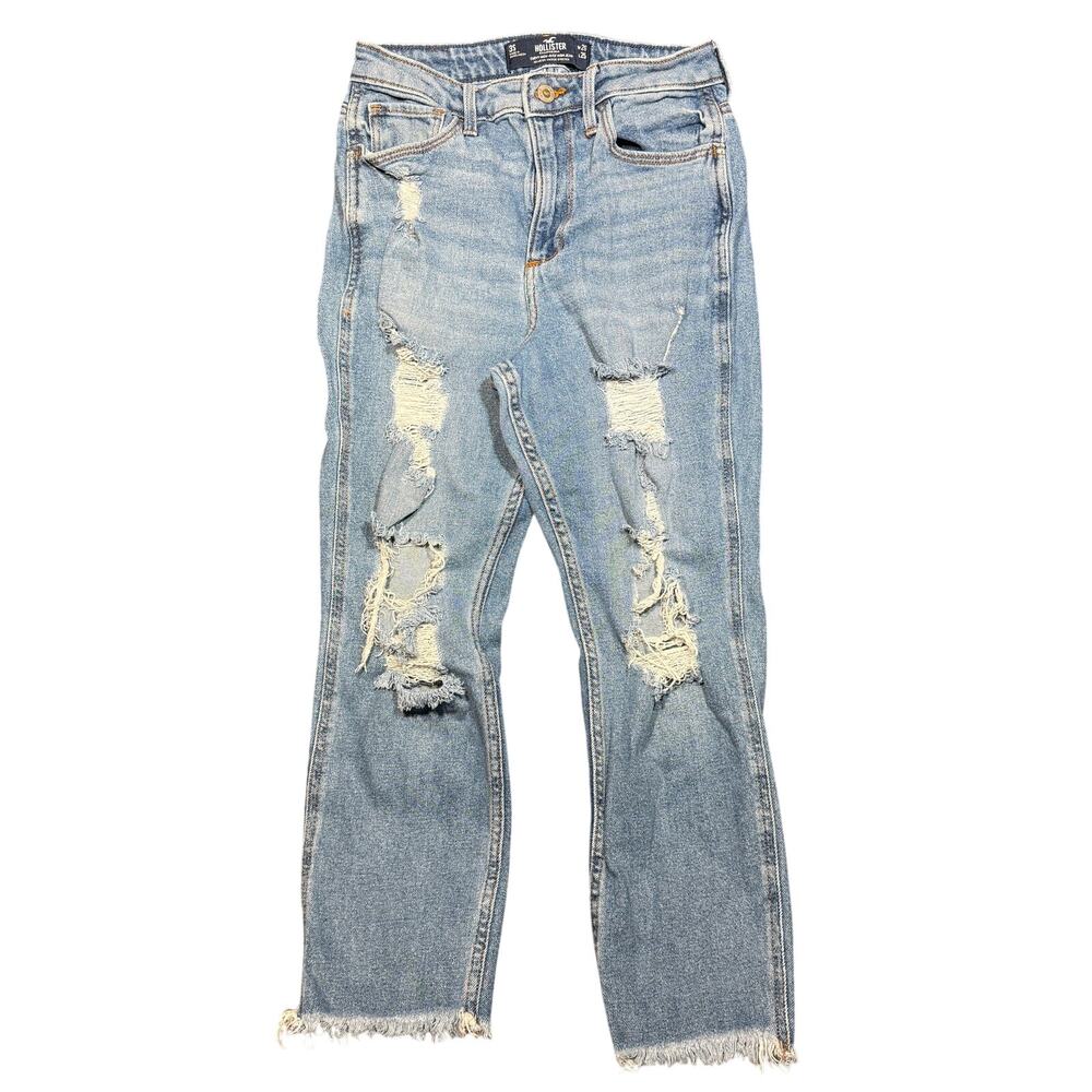 Hollister Jeans 3S W26 L25 Light Wash Distressed High Rise Mom Raw Hem